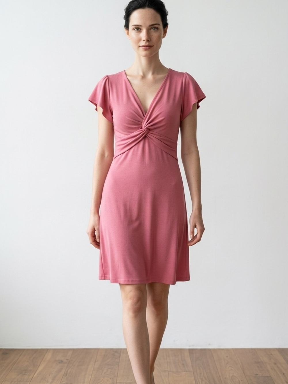 LOFT Dusty Rose Twist Front V-Neck Dress